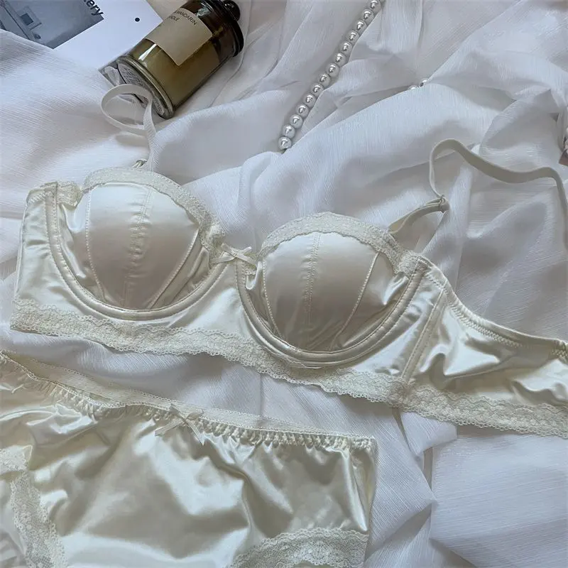 Áo Ngực Chống Chảy Xệ, Hàng Mới Về, Phong Cách Pháp, Lụa Satin Bóng Không Đánh Dấu, Cúp Nửa, Không Dây, Thiết Kế Tập Hợp, Giá Cả Phải Chăng, Áo Ngực Sang Trọng Nữ Women Bra