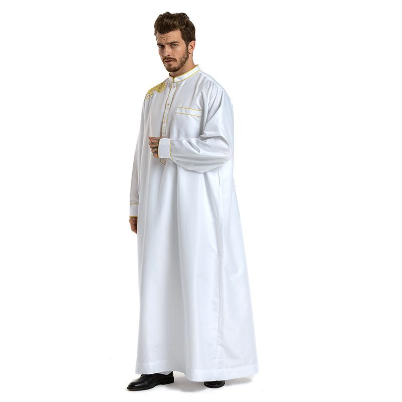 European and American Hot Sale Middle East Muslim Ethnic Embroidery Long Sleeve Loose Stand Collar Robe Men 0006 3