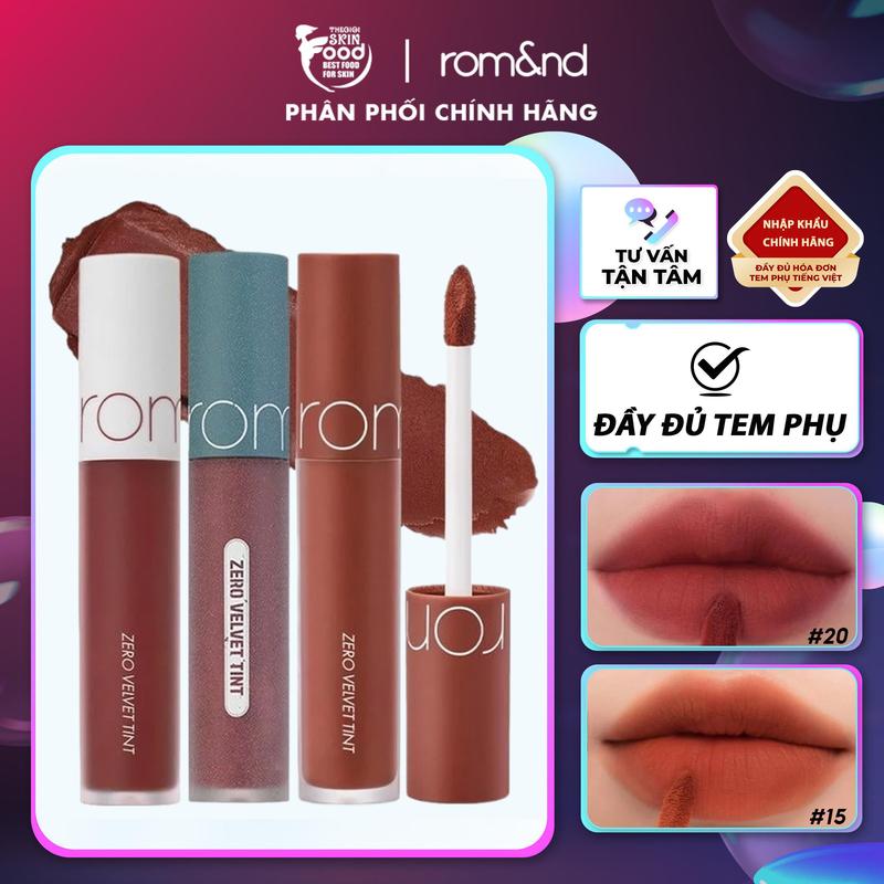 [MÀU 1-30] Son Kem Lì Trang Điểm Hàn Quốc Romand Zero Velvet Tint 5.5g Cosmetic Mỹ Phẩm