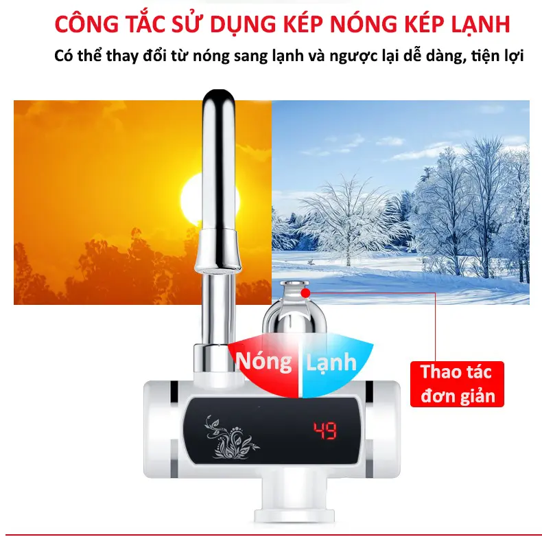 Máy Làm Nước Nóng Lạnh Lắp Đặt Tại Vòi KAW , Làm Nóng Nhanh, Cảm Biến Chống Giật An Toàn Sử Dụng 4