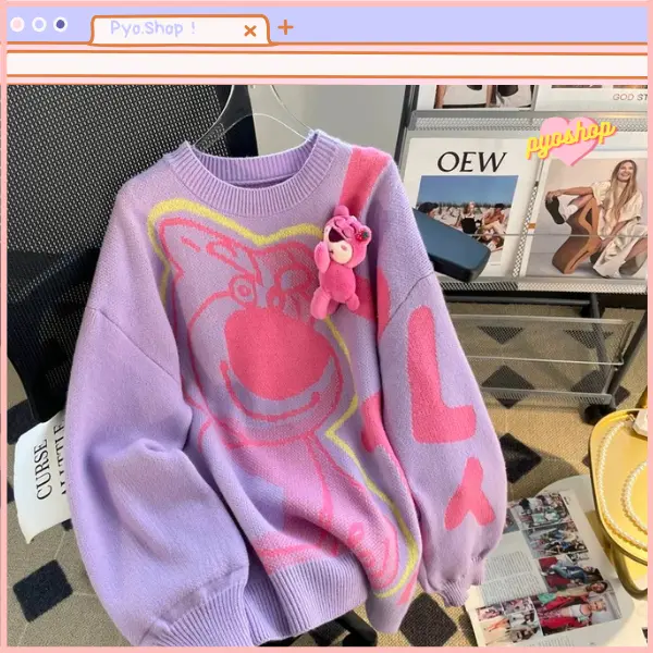 PYOSHOP - Sweater Rajut Oversize Cute Bear Knit Atasan Wanita 5