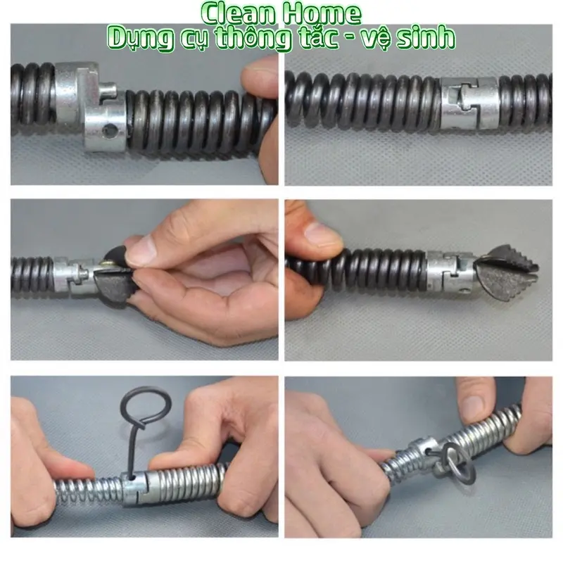 Bộ Dây Thông Tắc Cống Lò Xo Dùng Cho Máy Khoan ( Gồm Dây Lò Xo Phi 16 + 6 đầu thông + 1 đầu kết nối ) 7