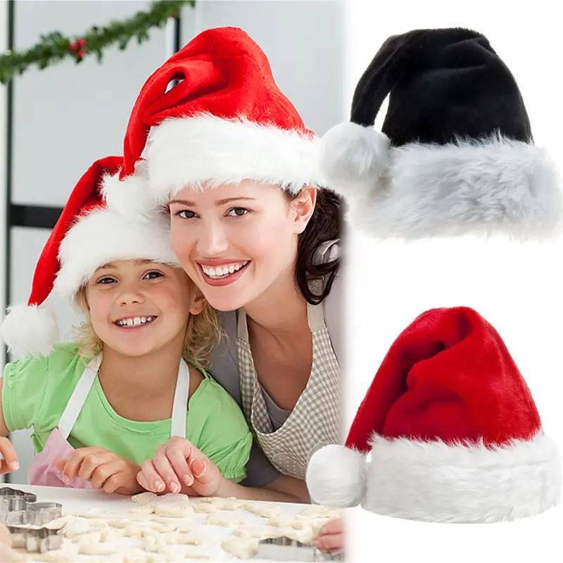 1PC Plush Christmas Hat for Adults Children Winter Thickened Warm Fashion Simple Xmas Party Decorative Santa Claus Hat Home finding Store