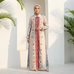Asaya Gaun elegan dengan motif posisi mode lengan panjang