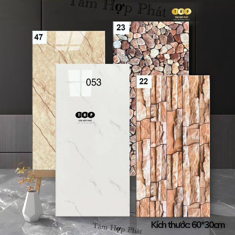 Combo 50 Tấm PVC Dán Ốp Tường Decor Nhà Cửa, Phòng Bếp,...Có Sẵn Keo Dán KT 60*30cm Vietnam Hấp thụ âm thanh tấm nhựa  pvc