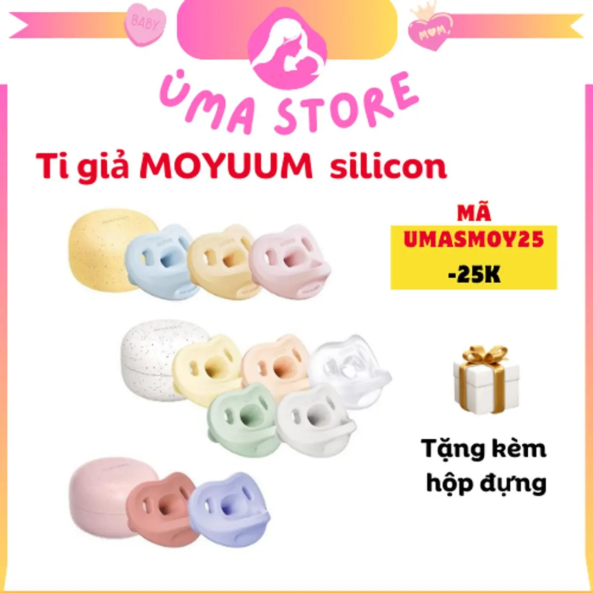(Tặng hộp đựnġ) Ti giả Moyuum silicon Hàn Quốc cao cấp nguyên khối, siêu mềm mại cho bé