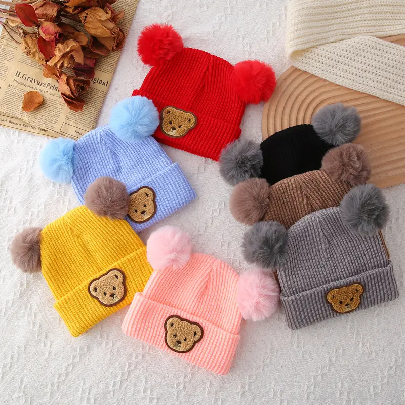 Baby Winter Hat Cute Bear Pattern Knit Beanie Warm Cap for Infant