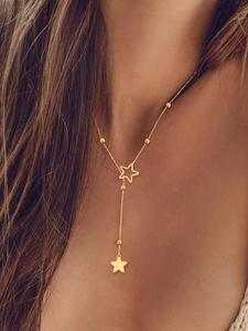 Collar con dije de diseño de estrella y letra para mujer, joyería de acero inoxidable para fiesta, decoración diaria de ropa, joyería comodín y exquisita para regalo de cumpleaños