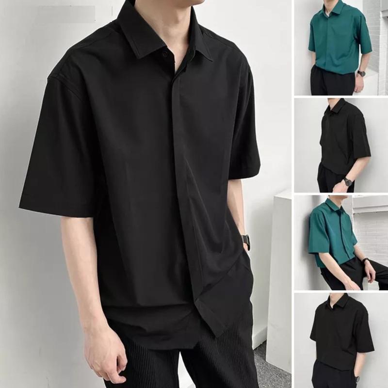 Áo sơ mi có cổ ngắn tay GIẤU CÚC form rộng lụa hàn chống nhăn unisex Shirt