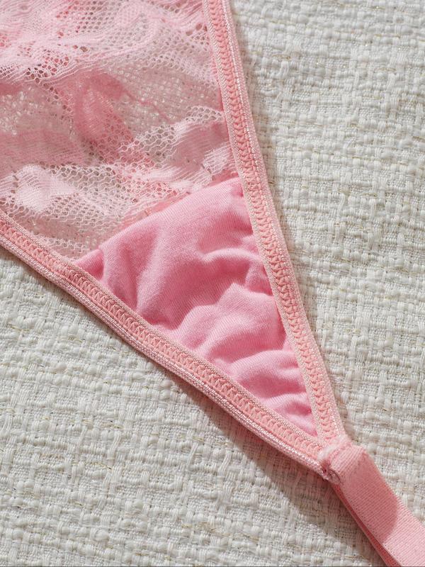 Women's Bow Decor Sheer Lace Sexy Lingerie Two-piece Set, Solid Color Cami Nightdress & Thong Set, Soft Comfy Breathable Lingerie Set for Women 4