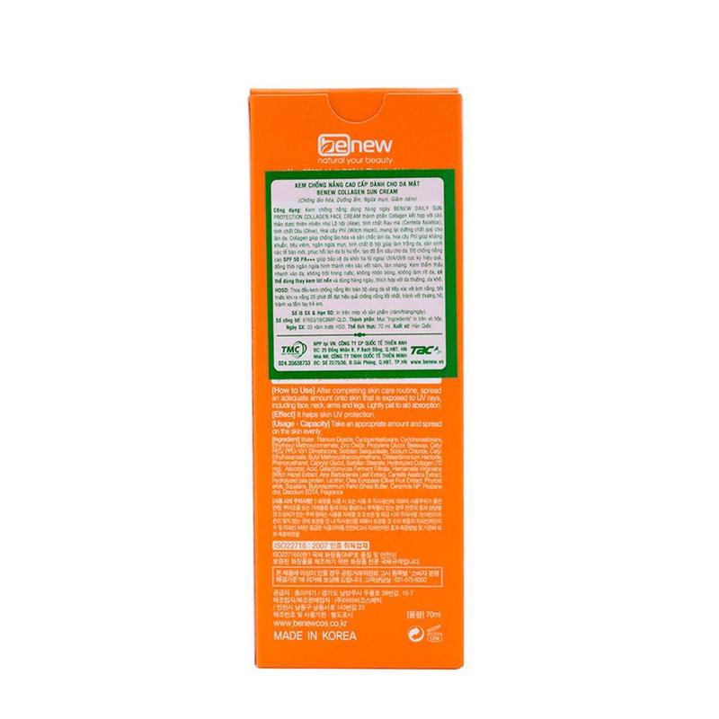 Kem chống nắng cho da khô Benew Daily Sun Protection Collagen Face Cream 70ml Skincare Whitening 2