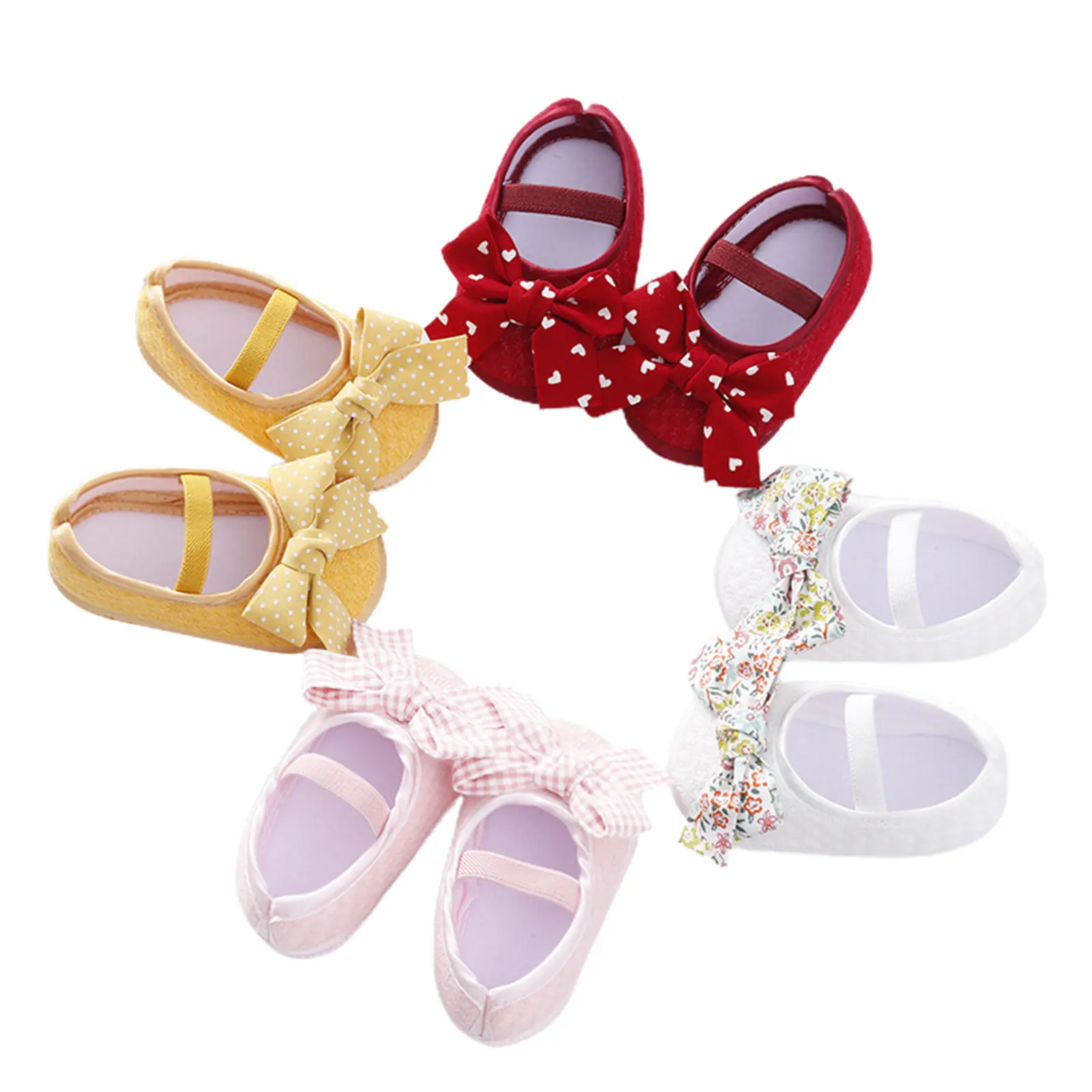 Baby Girls Flat Shoes, Soft Sole Bowknot Elastic Band Non-slip Indoor Outdoor Toddler Shoes