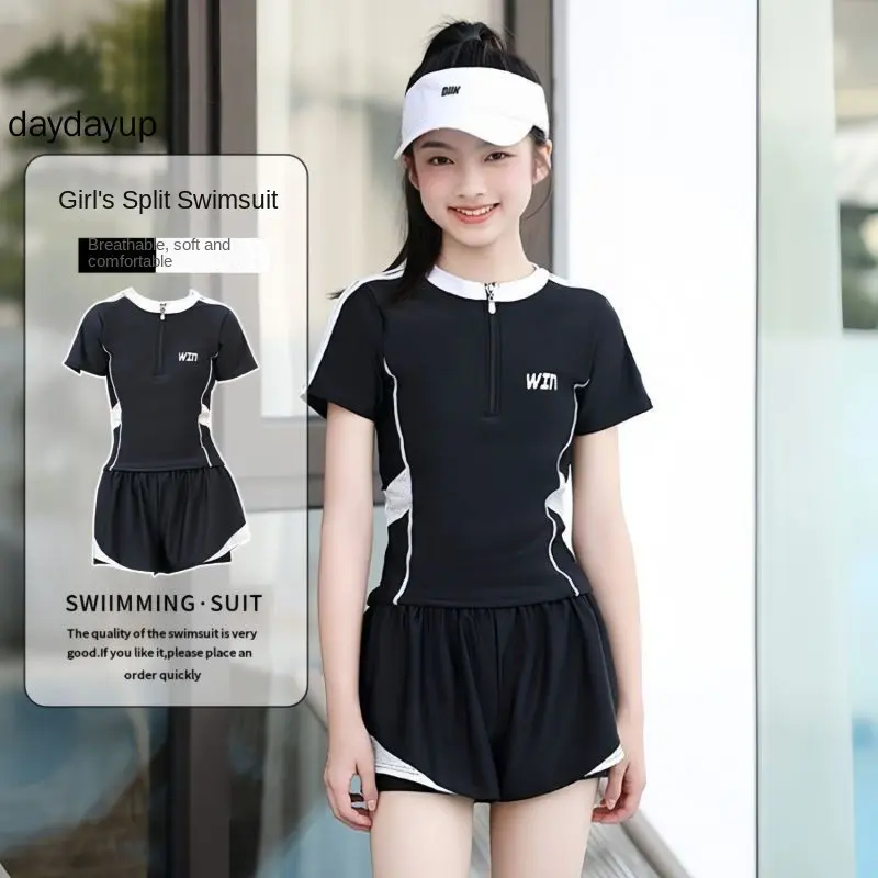 【2 Pcs Set】Girl's Swimsuit New Conservative for Teenagers Hot Spring Bathing Fashionable Swimwear