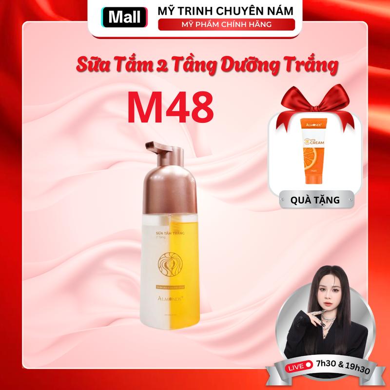   M48  Sữa Tắm Hương Nước Hoa 2 Tầng ALMONDS  Tặng Kèm Kem Body Cam  - Hõ Trợ Làm Sạch Và Dưỡng Da Cơ Thể 