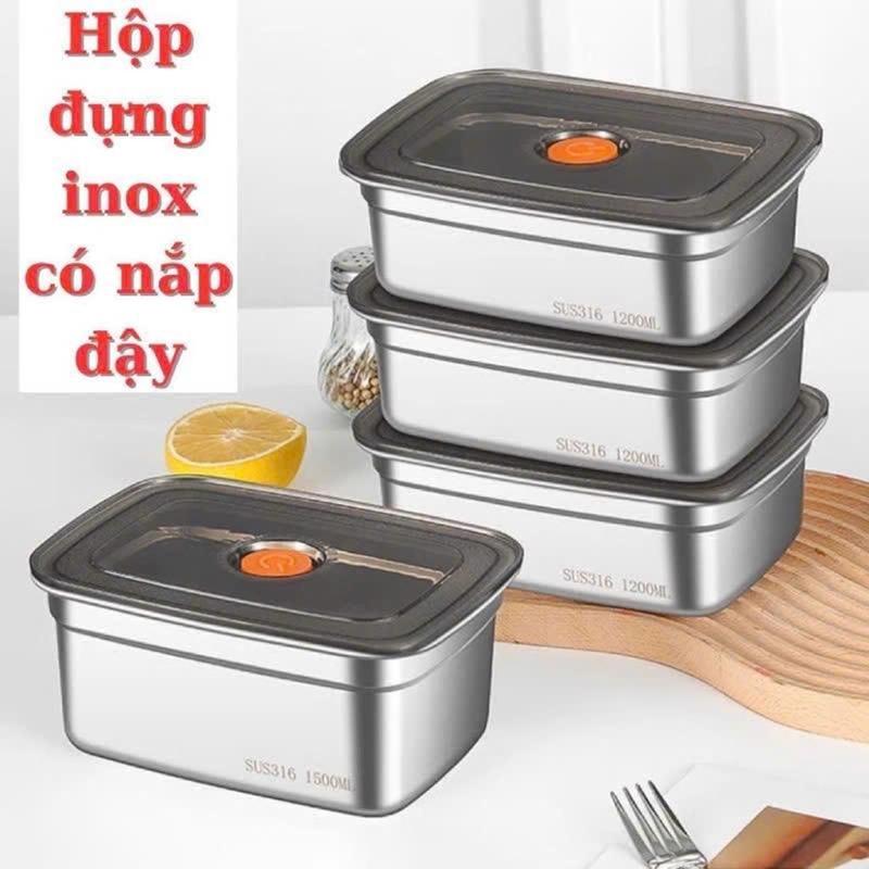 Combo 5 hộp đựnġ thực phẩm inox 304 dung tích 1200ml - Khay inox đưng thực phẩm…