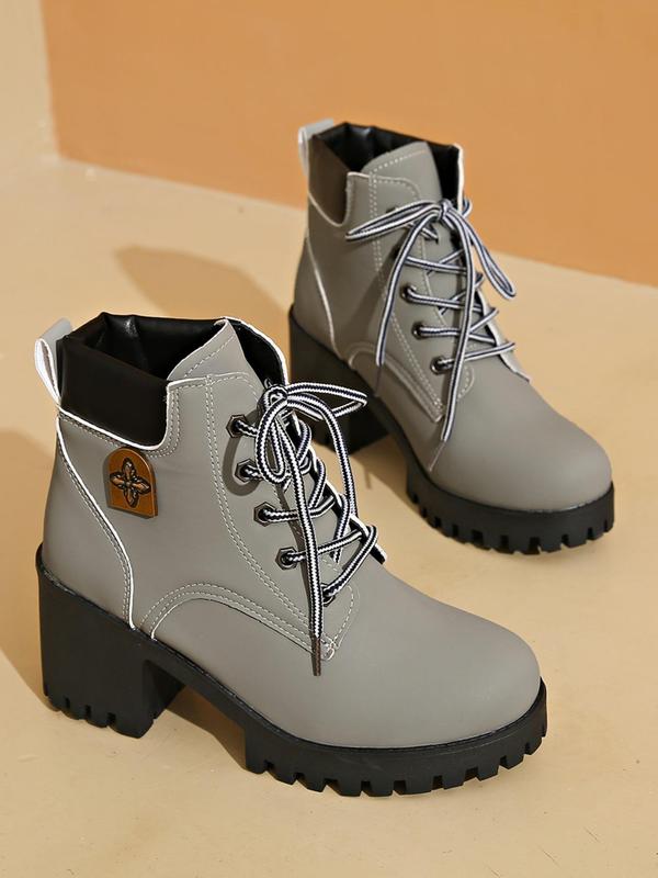 Women's Fashionable Solid Color Lace Up Ankle Boots, Casual Comfortable Round Toe Boots for Daily Wear, Female All-match Shoes for Spring & Fall 2