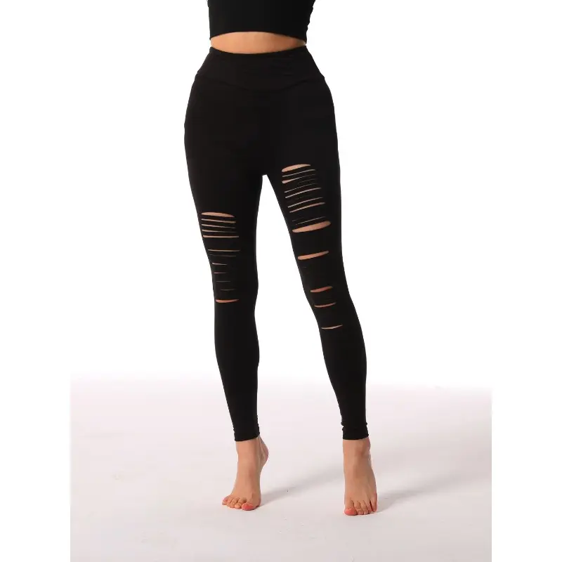 Comfortable Black Women's Skinny Ripped Yoga Pants for Sports and Fitness