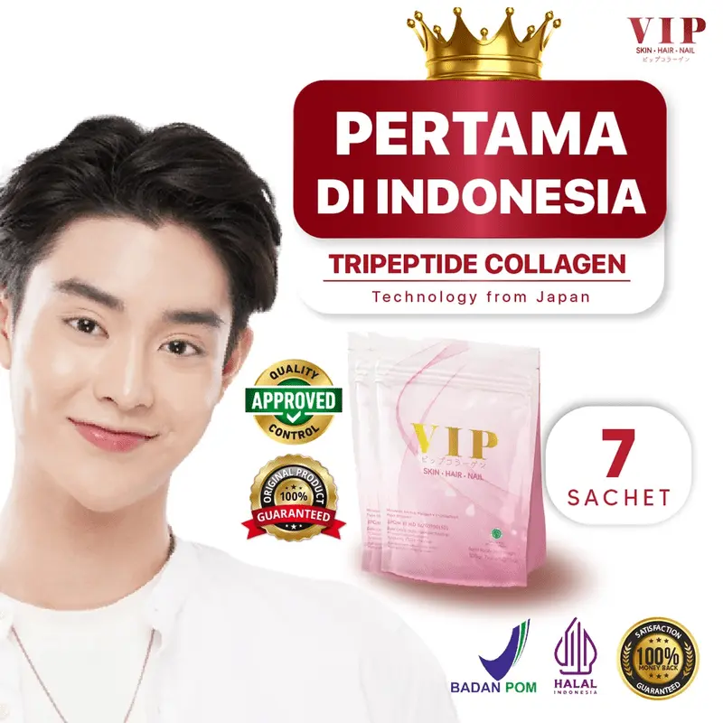 VIP Collagen Premium 1 POUCH  isi 7 Sachet | Minuman Kolagen Untuk Kulit, Kuku, & Rambut | Dengan fish collagen untuk membantu mencerahkan | BPOM & HALAL