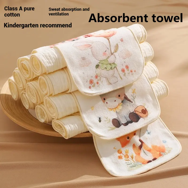 Absorbent sweat towels for kindergarten boys and girls. Cotton back pads. Antiperspirant cotton gauze baby sweat towels.