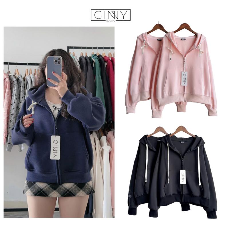 Áo Khoác Thun Hoodie Zip LenCi CG014 Dáng Boxy Nhiều Màu Chất Thun Cotton Lạnh Đi Nắng Bao Mát Có Túi Trong Đầy Đủ Tiện Lợi Top Jacket Nữ Women