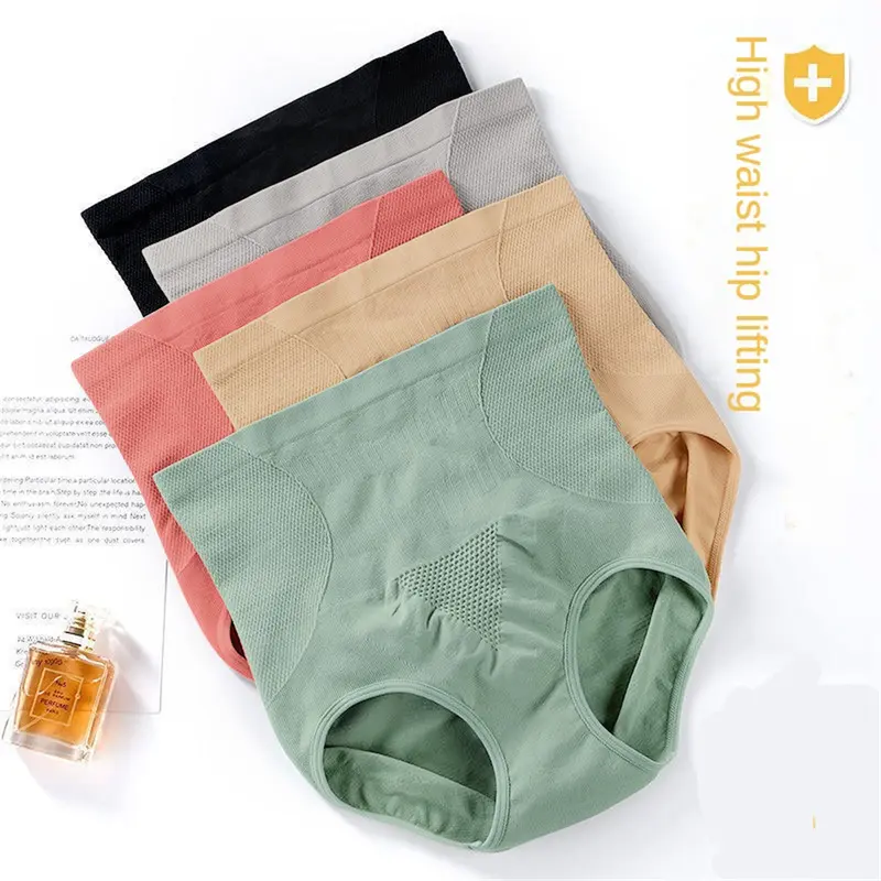 Quần Lót Nữ, Độ Đàn Hồi Cao, Co Giãn Cao, Thoáng Khí, Đáy Quần Cotton, Thoải Mái, Cạp Cao, Quần Lót Không Đường May, Hỗ Trợ Xuống, Thích Hợp Cho Phụ Nữ Women Voi Lịch Voan Xám 1