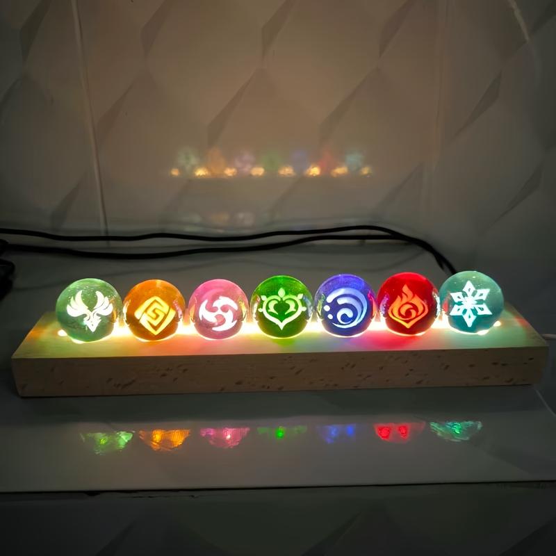 Combo 7 Quả Cầu Pha Lê + Đế 7 Đèn Led Đầu Cắm USB Genshin Impact Trang Trí Bàn PC, Bàn Học, Decor Đèn ngủ,...