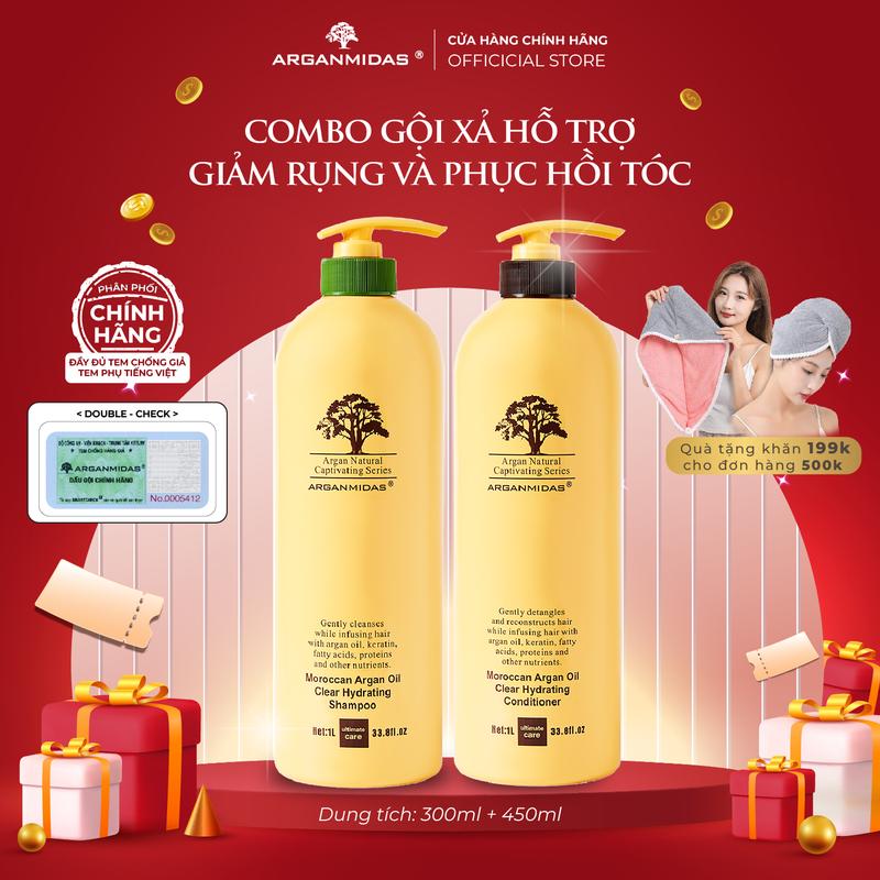 Bộ dầu gội xả Arganmidas phục hồi tóc hư tổn và kích thích mọc tóc cho mái tóc suôn mượt 1000ml