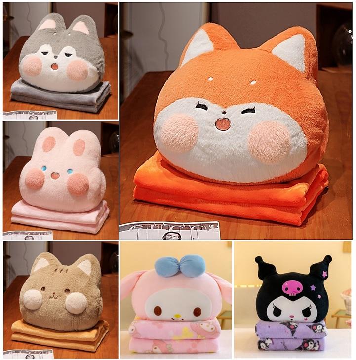 Cún Tròn mới Chăn gối văn phòng Gối có mền bên trong gối kèm chăn cho bé học bán trú Ngủ trưa văn phòng ngủ và tựa lưng trên xe ô tô Du lịch giã ngoại tiện lợi