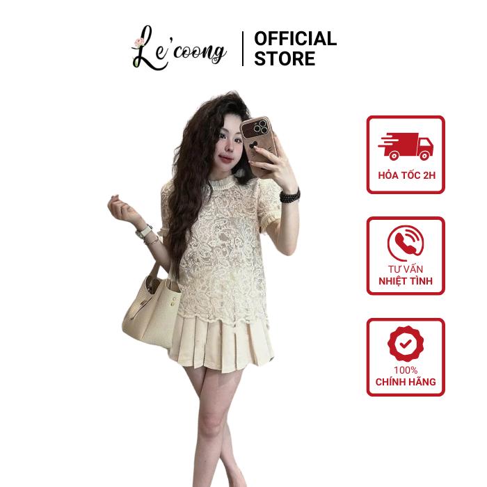 Set Váy Thiết Kế Áo Tiểu Thư Chân Váy Xếp Ly LECOONG B215 Đầm Đẹp Màu Kem Sang Chảnh