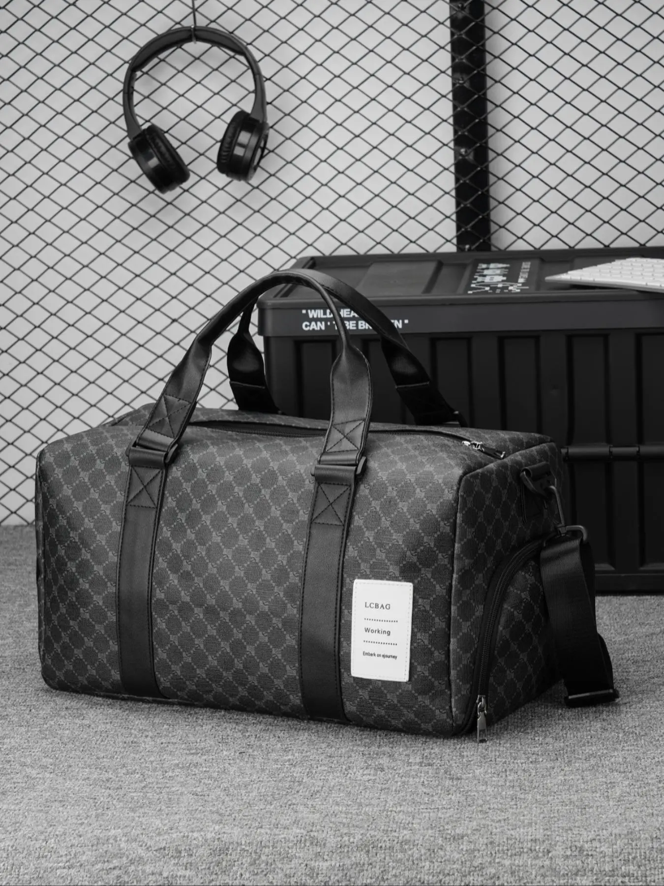 Large Capacity Durable Geometric Pattern Pu Leather Travel Bag, Traveling Essentials, Casual Zipper Weekender Bag, Fashionable Travel Bag for Men & Women