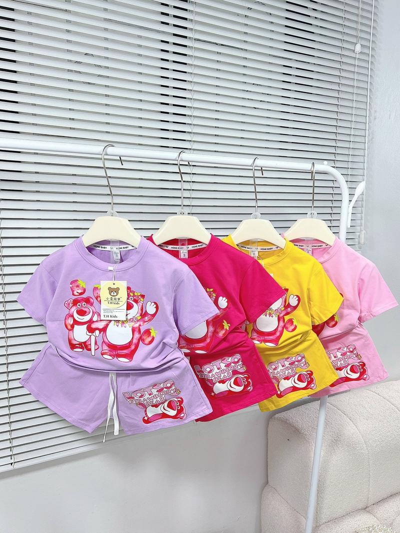 Product Introduction of Bộ quần áo cộc đùi cotton cao cấp xịn cho bé gái in hình gấu dâu(15kg-25kg) 2