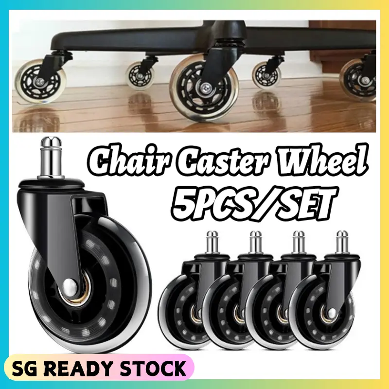SG STOCK 3 Inch Universal Mute Whee 5PCS/Set Office Chair Caster Wheels Replacement 60KG Swivel Rubber Soft Safe Rollers