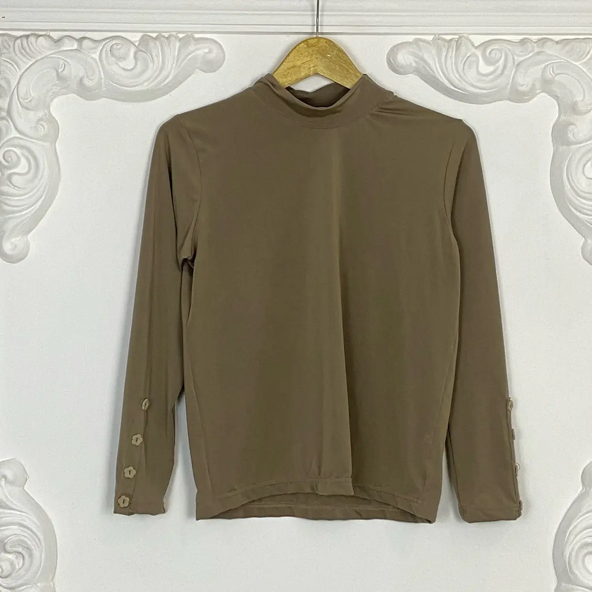Inner Manset Jersey Lengan Kancing Mewah Kerah Turtlenect Fit Kerah Nyaman Panjang Dalaman Dewasa Muslim Polos Melar Basic Hitam