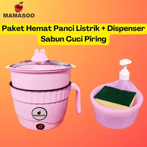 [Mamasoo] Paket Hemat Panci Listrik + Dispenser Sabun Cuci Piring Bonus Centong Nasi + Spons