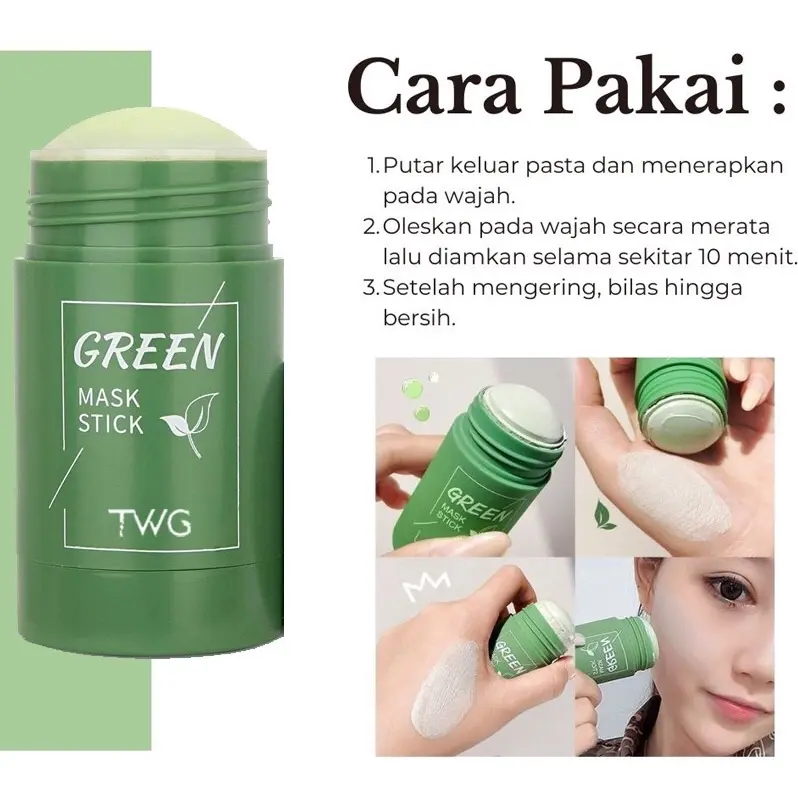 Meidian Green Tea Mask cleansing clay Stick masker wajah/TWG GREEN STICK Greentea 4