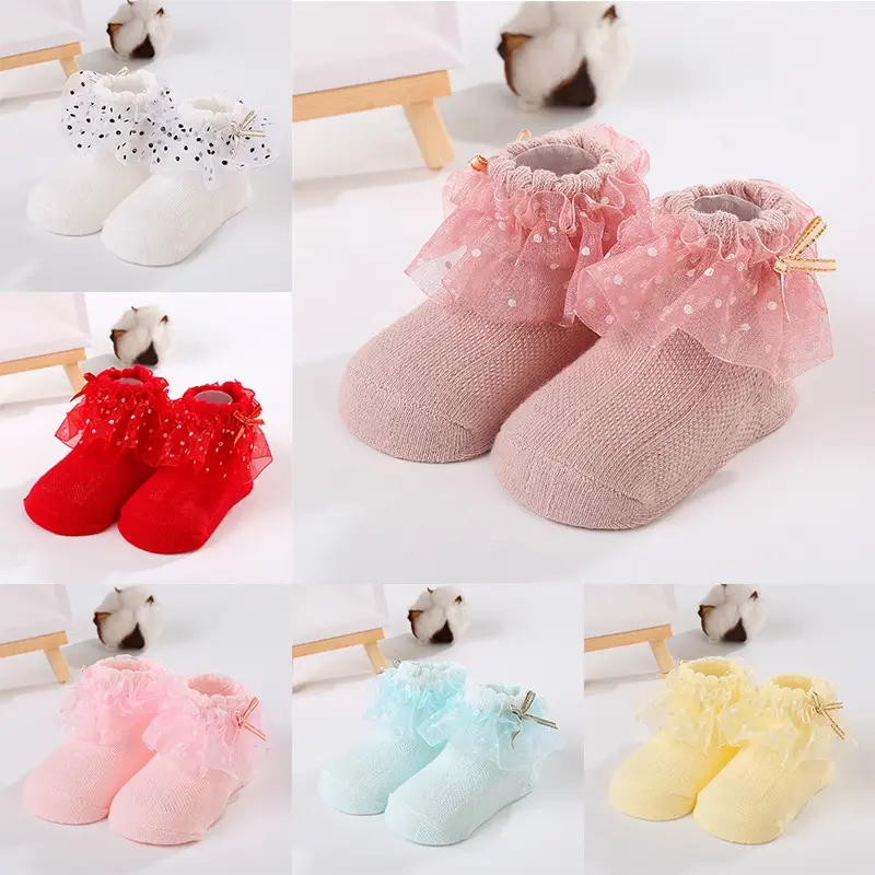 Newborn Baby Socks Toddler Infant Korean Polka Dot Mesh Bowknot Lace Socks Sweet Princess Sock 0-3 Years Old