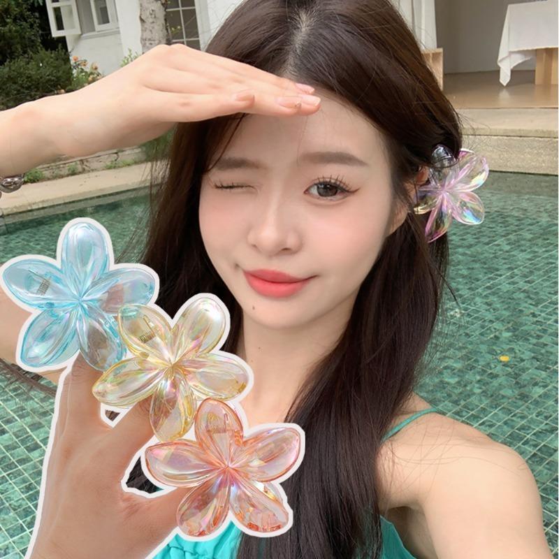 Product Introduction of Transparent Frangipani Hair Clip Girls Sweet Colorful Egg Flower Hair Claws Ponytail Hair Clips Wedding Party Gifts Hair Accessories 17