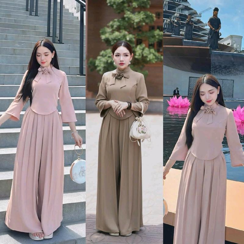 Bộ đồ lam tay lỡ kết bông quần rộng tk Ngọc Dung Store  Women