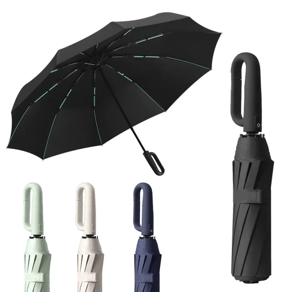Automatic Folding Umbrella, 1 Count Portable Windproof Umbrella with Hiking Buckle Handle, Durable Umbrella for Travel, Outdoor, Camping, Hiking