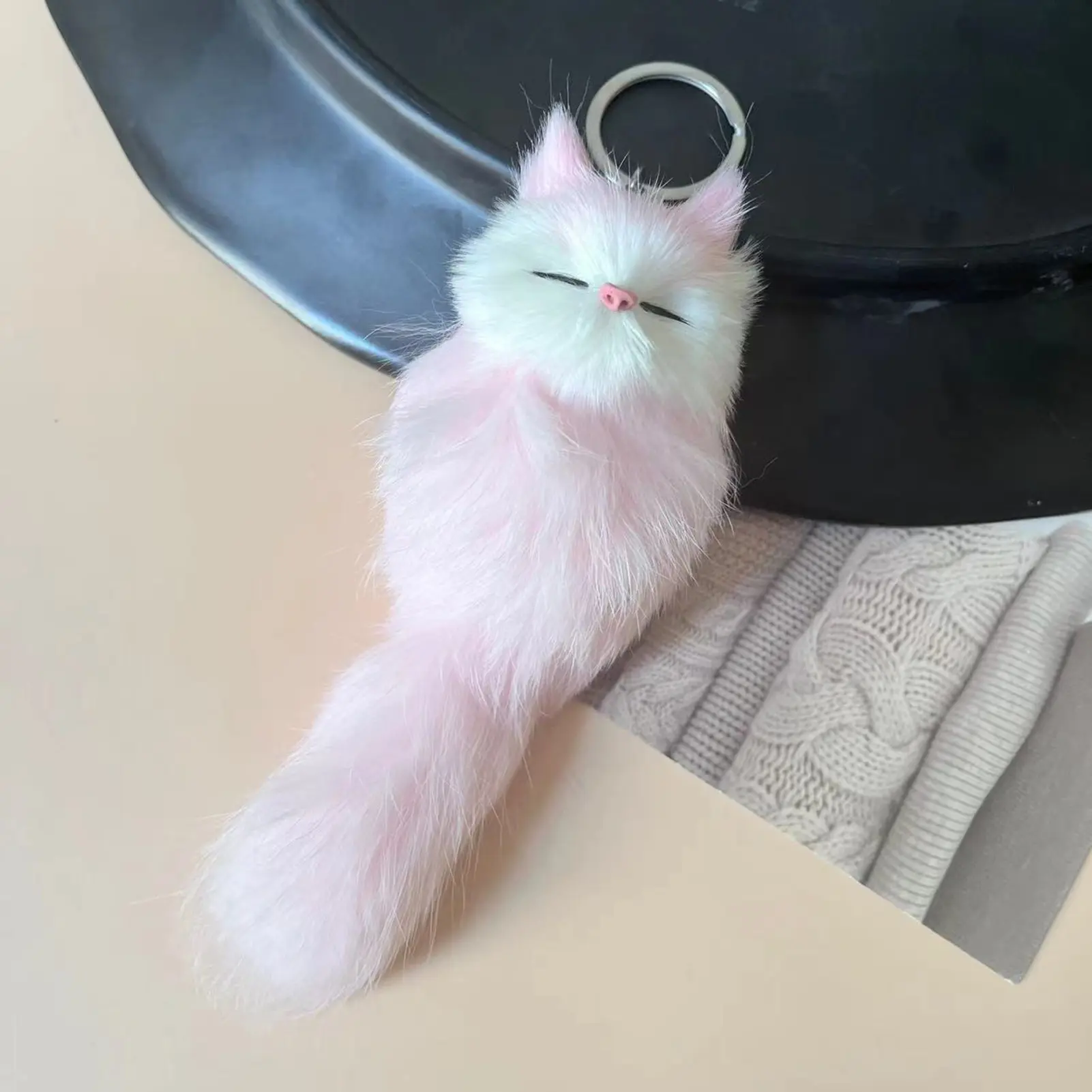 Faux Fur Keychain Pendant Fox Shape Plush Textures Keyring