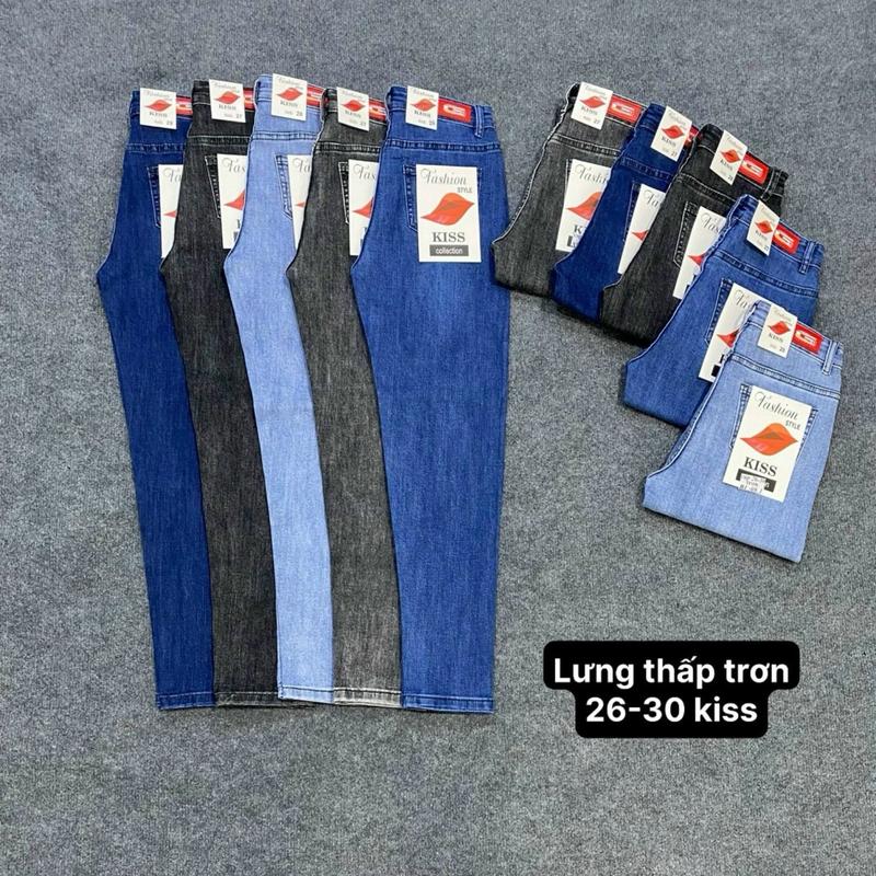  Quần Jean Nữ Lưng Thấp 1Nút Trơn Đơn Giản. 