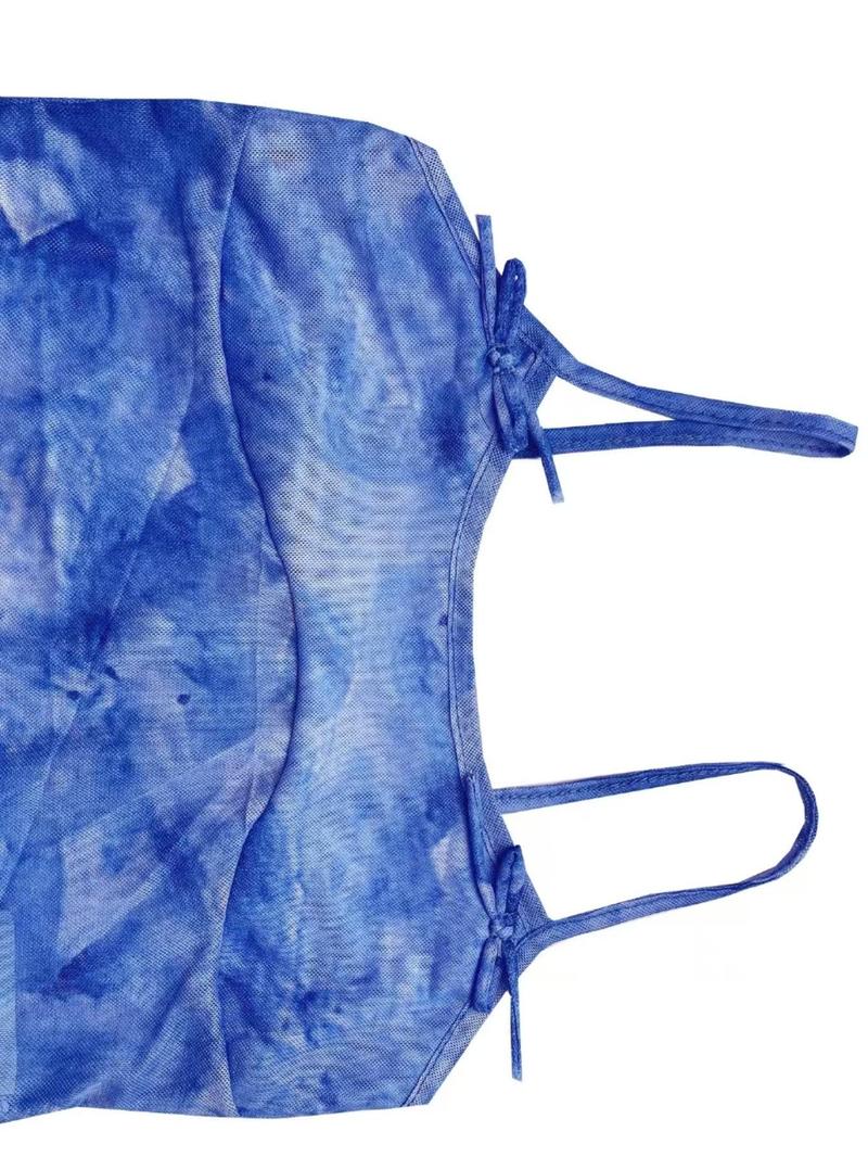 Product Introduction of Women's Tie Dye Print Bow Decor Crop Cami Top & Split Hem Tiered Layer Skirt Two-piece Set, Sexy Spaghetti Strap Crop Top & Ruffle Trim Skirt, Ladies Summer Clothes for Holiday Vacation Valentine's Day, gift 7