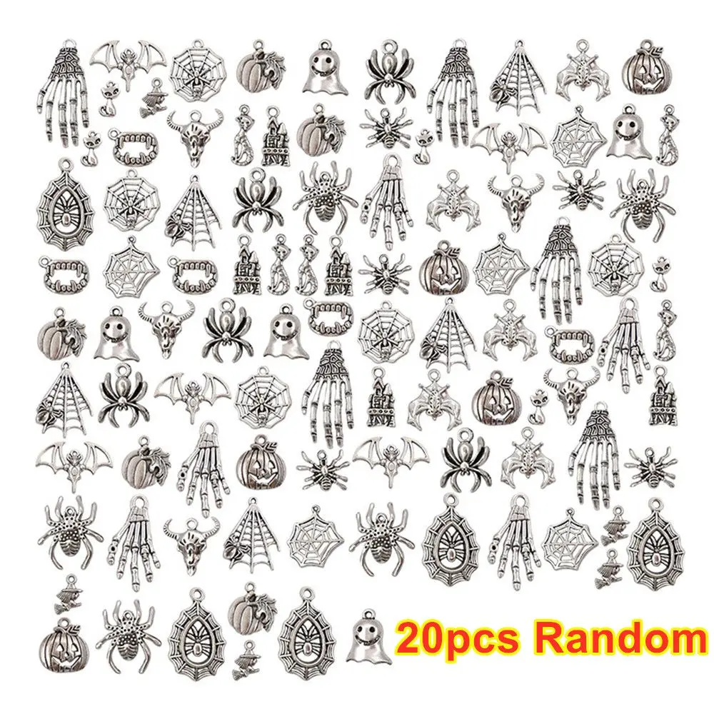 20pcs Random  Making DIY Bracelet Pumpkins Spider Ghost Skull Halloween Charms Skeleton Pendant