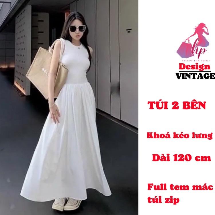 Đầm maxi dài sát nách body tùng xoè , váy nữ màu đen trắng xoè đi biển dự tiệc cưới VD922 Voan Women Dress Voi Kem
