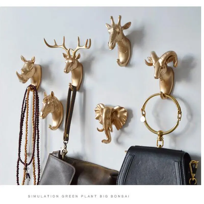 Clothing Cap Display Racks Coat Hanger Room Decor Creative Deer Head Animal Self Adhesive Hook Keys Wall Sticky Mount Holder