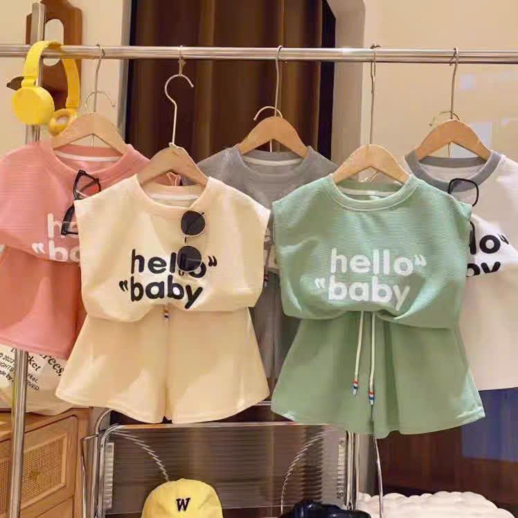 COMBO 3 Bộ đồ 3 lỗ bé gái mẫu HELLO BABY sz9-38kg chất su co dãn 4 chiều quần áo bé gái mùa hè 1