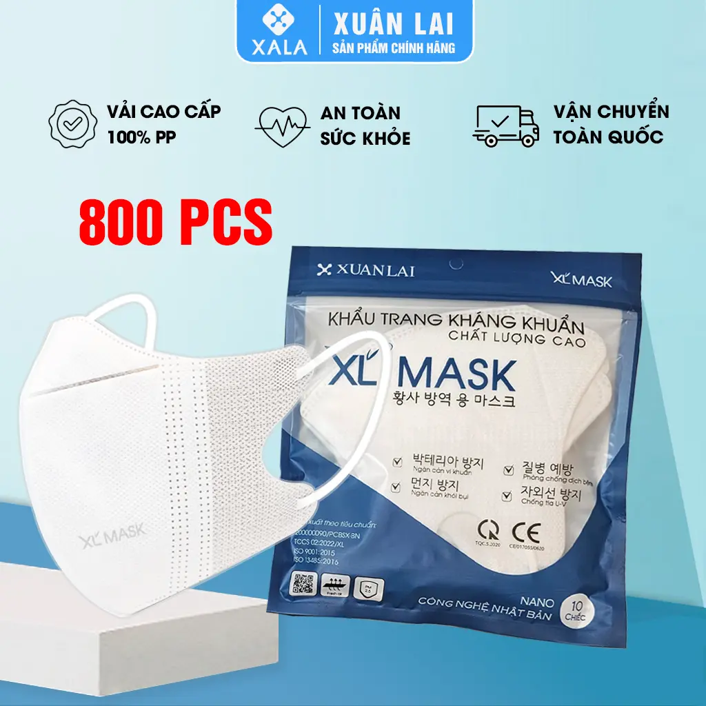 Khẩu trang 5D XL Mask Xuân Lai - Thùng 800 chiếc kháng khuẩn 3 lớp vải không dệt