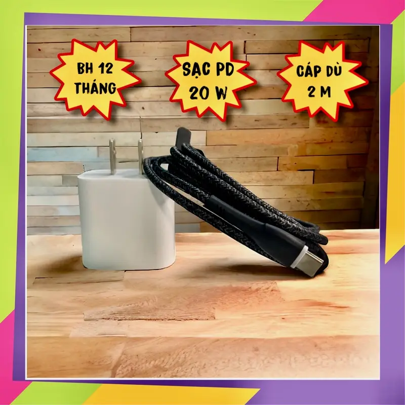 Bộ củ sạc nhanh 20W - Dây cáp dù 2m , hỗ trợ sạc nhanh dành cho các dòng điện thoại 5-14prm Type C ko phải cổng Usb Phụ Kiện Phone cuc  sac capsacnhanh  20w củ  sạc sạc  iphone 1