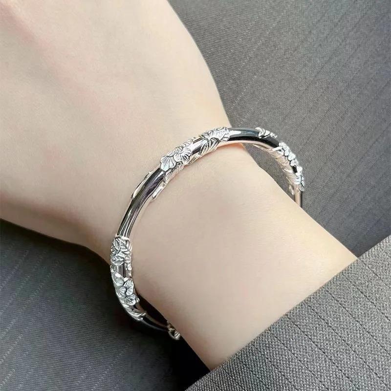 Full of Flowers Silver Bracelet Solid Silk Bird Feather Push Pull Bracelet High-grade Light Luxury Fashion Does Not Fade To Send Girlfriend Valentine's Day Gift 1