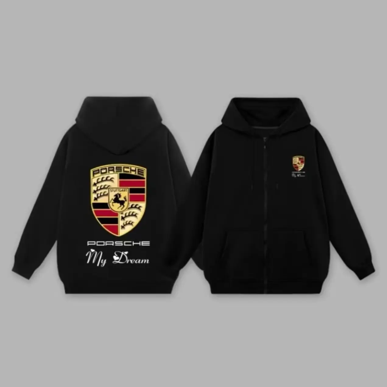 ÁO HOODIE KHOÁ NAM NU MŨ 2 LỚP IN PORSCHE ,NỈ MỀM MỊN